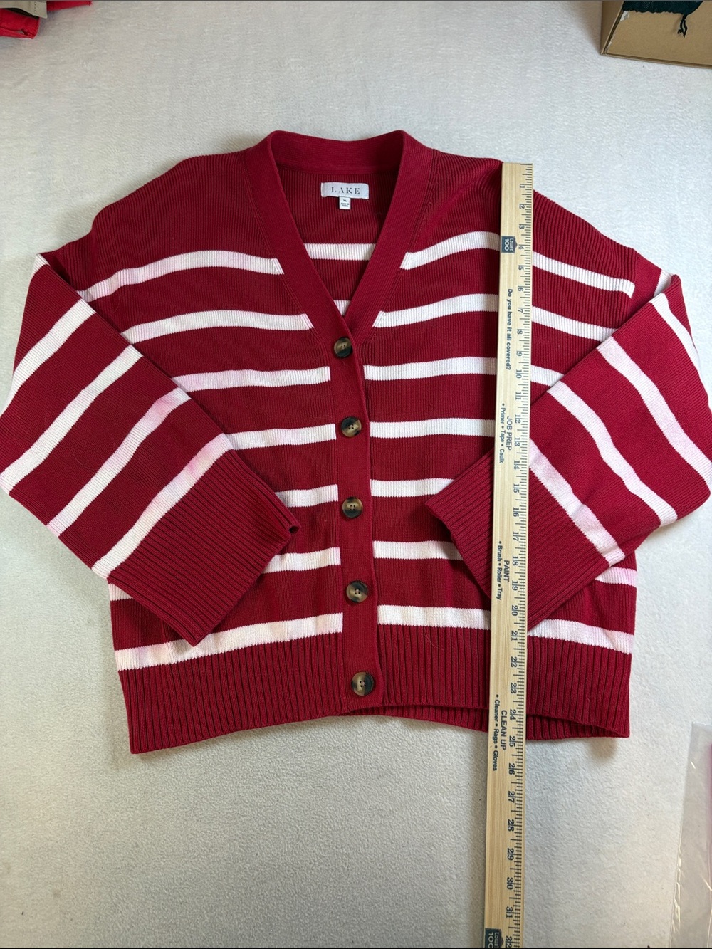 BAKE Crimson and White Striped V-Neck Button Cardigan